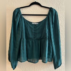 Mi Ami Square Neck Baby Doll Evergreen Blouse Size S